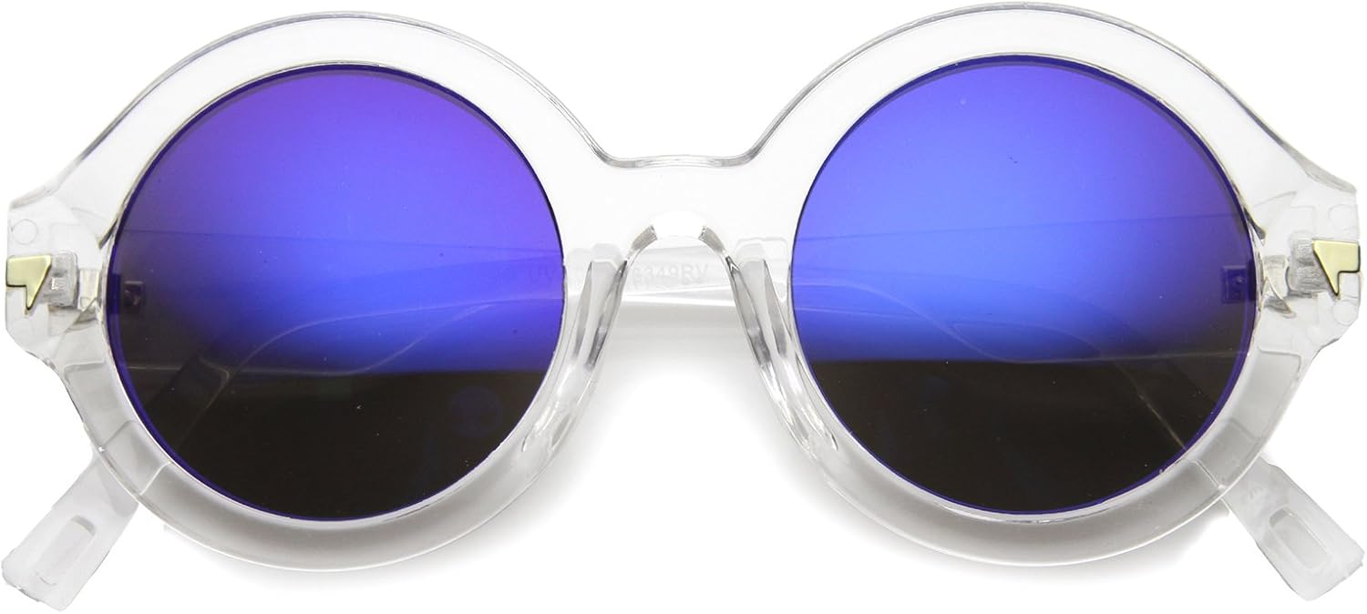 

Солнцезащитные очки zeroUV Retro Chunky Crystal Clear Frame Color Flash Mirror Lens Round Sunglasses 49mm в массивной оправе с прозрачными линзами и цветным зеркальным покрытием, диаметр линз 49 мм, Clear / Ice