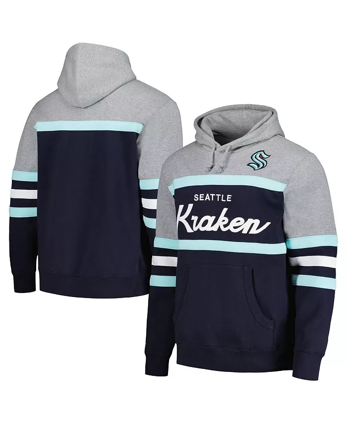 

Мужская толстовка с капюшоном Seattle Kraken Head Coach в цвете Deep Sea Blue и сером Mitchell & Ness