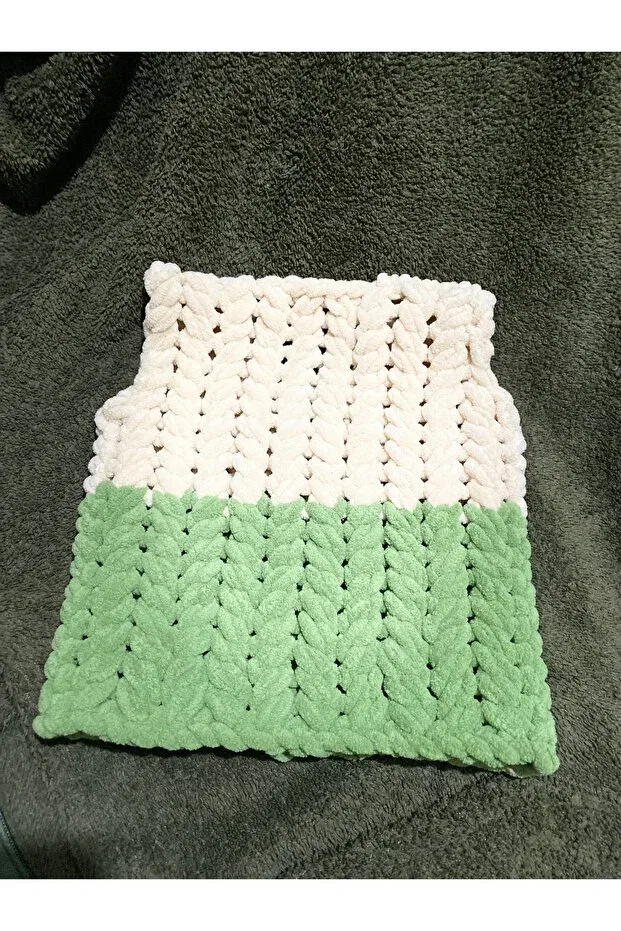 Детские пинетки и жилетка из вязаного трикотажа Cnsasf, Cream-Green — фото 3