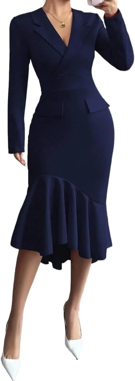 Женское элегантное платье миди с асимметричным подолом, Royal Blue