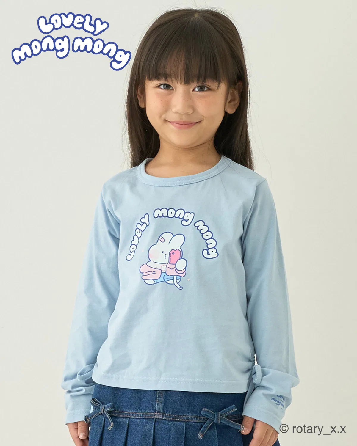 Детская футболка с длинным рукавомLovely MongMong Lycee mine, Blue Grey