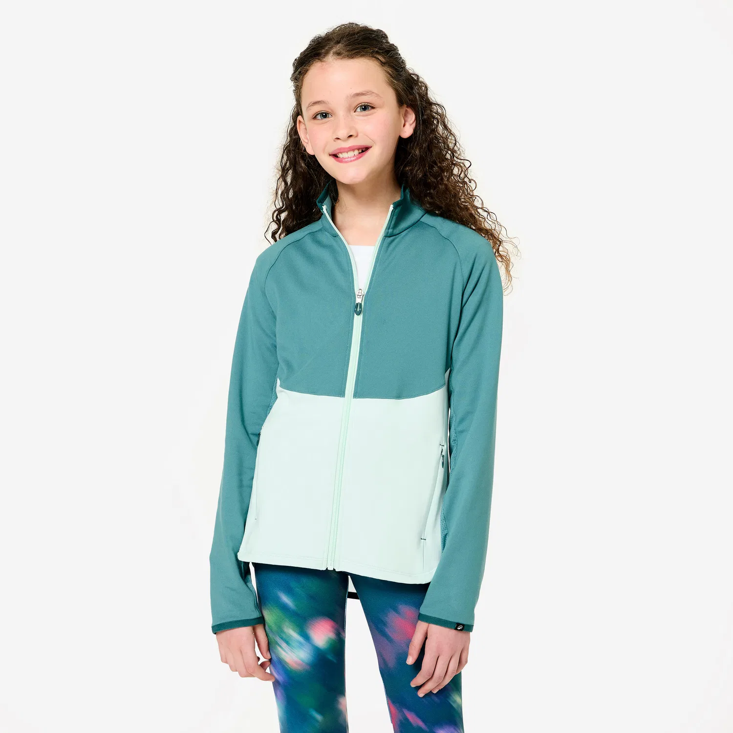 Детская спортивная куртка для девочек с принтом Trainingsjacke Madchen tailliert Decathlon, Blaugrau / Blasses Minzgrun