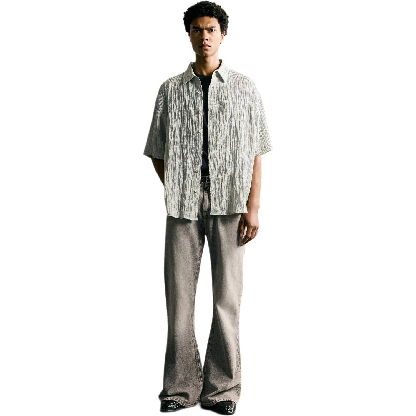 Мужская рубашка с лацканами прямого кроя Light Gray ZARA, Light Gray — фото 4