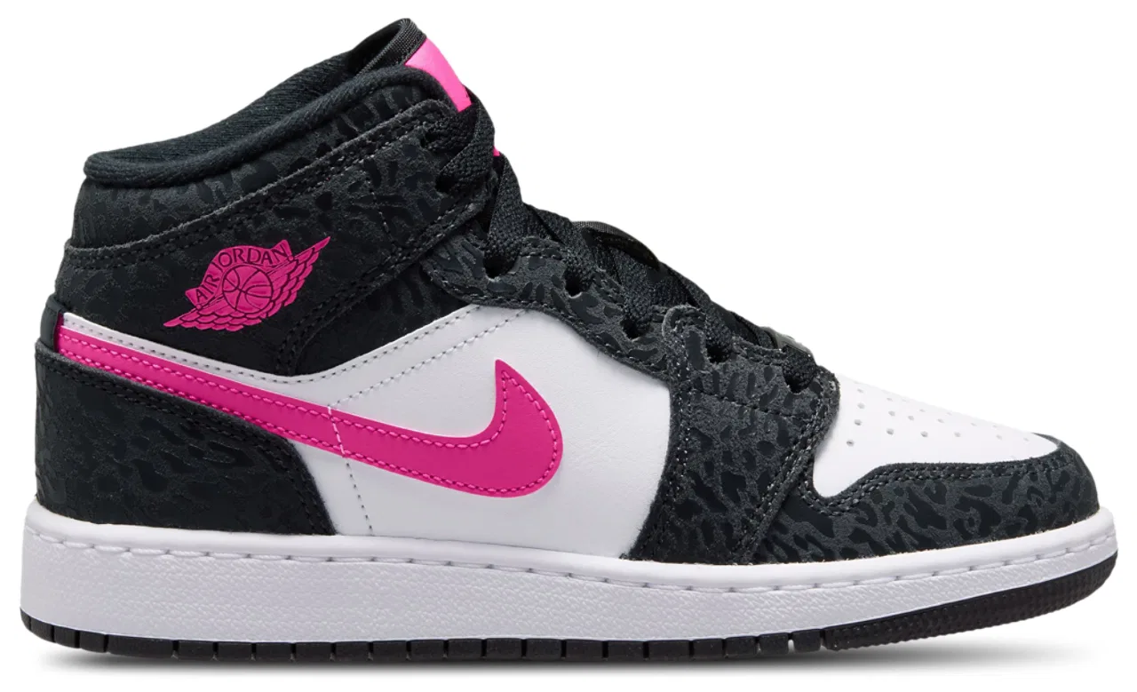 Детские кроссовки для девочек с цветочной вышивкой Jordan Air 1 Mid SE, Black/Pink/White