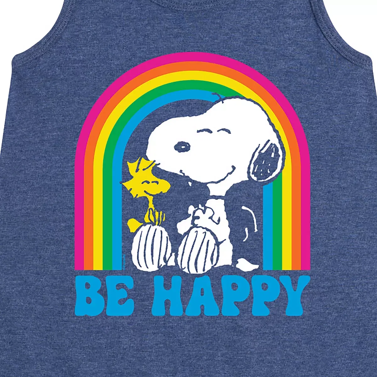 Детское платье-трапеция без рукавов с принтом Peanuts Be Happy Rainbow Peanuts, Heather Navy — фото 2