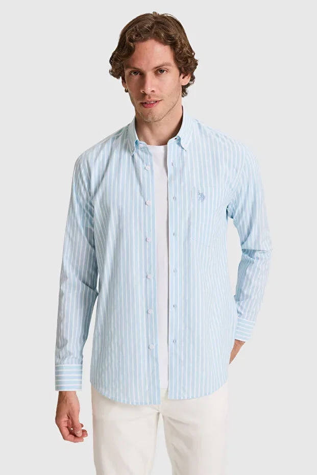 Мужская рубашка с длинным рукавом в полоску U.S. Polo Assn., Blue — фото 3