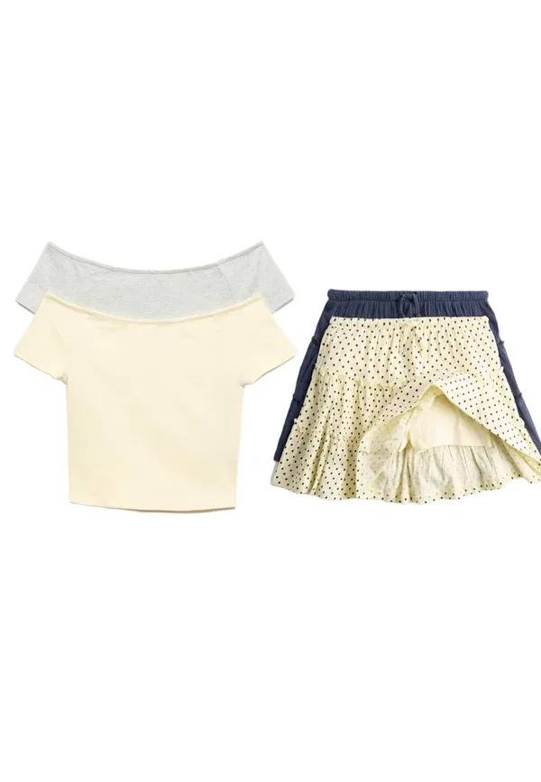 Комплект из топа и юбки, хлопок, A-line skirt, Marks & Spencer, multi, мультиколор — фото 2