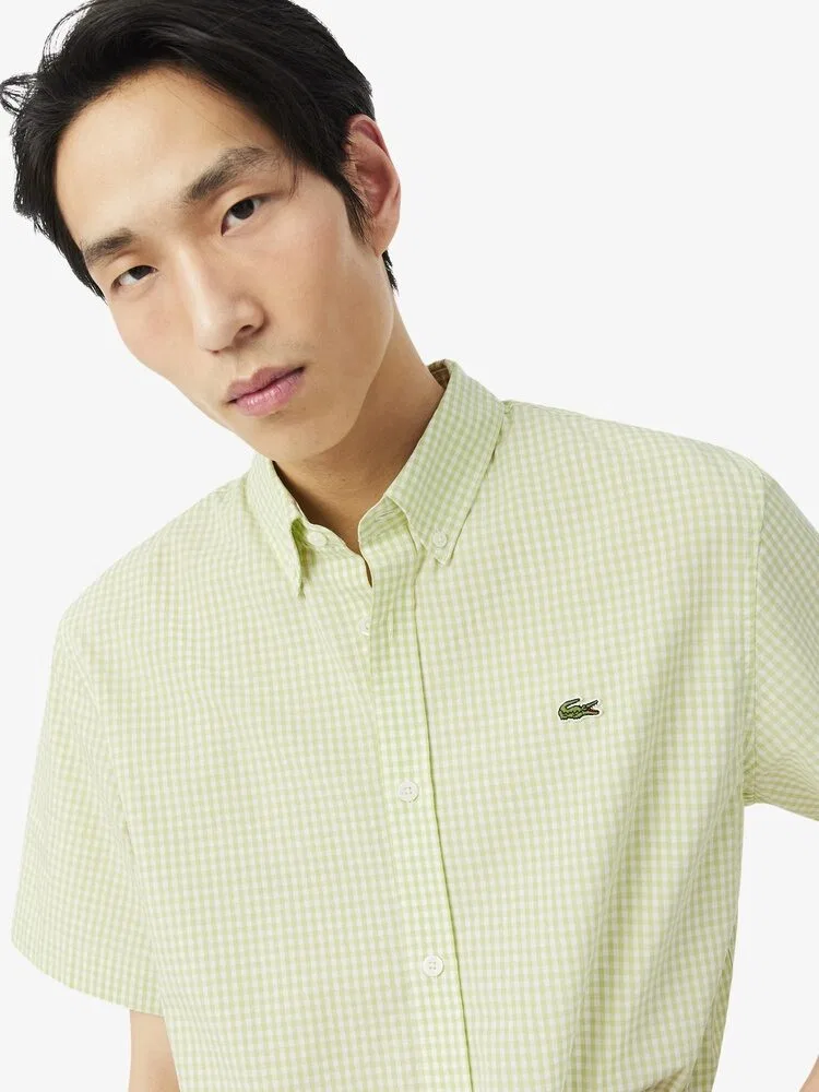 Рубашка с коротким рукавом хлопковая в клетку LACOSTE, Green — фото 2