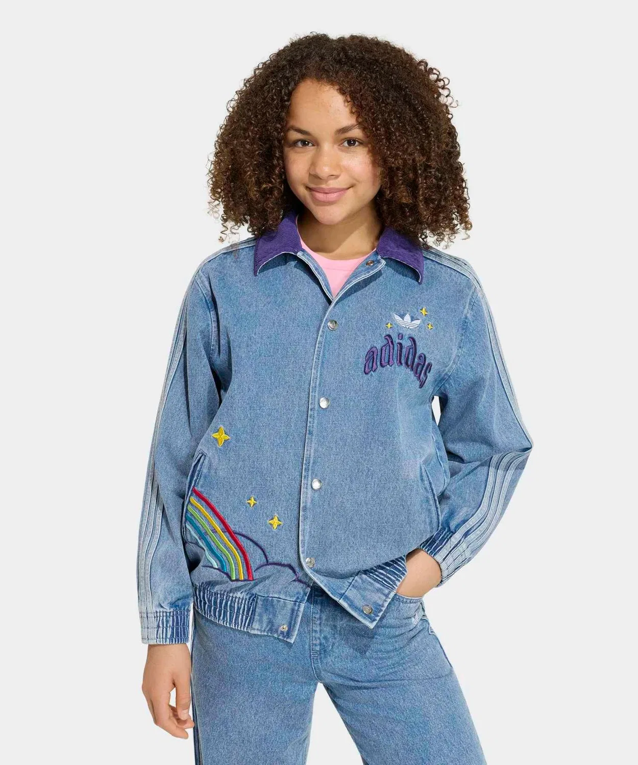 Детская джинсовая куртка свободного кроя с молнией Care Bears x Adidas Originals, Blue