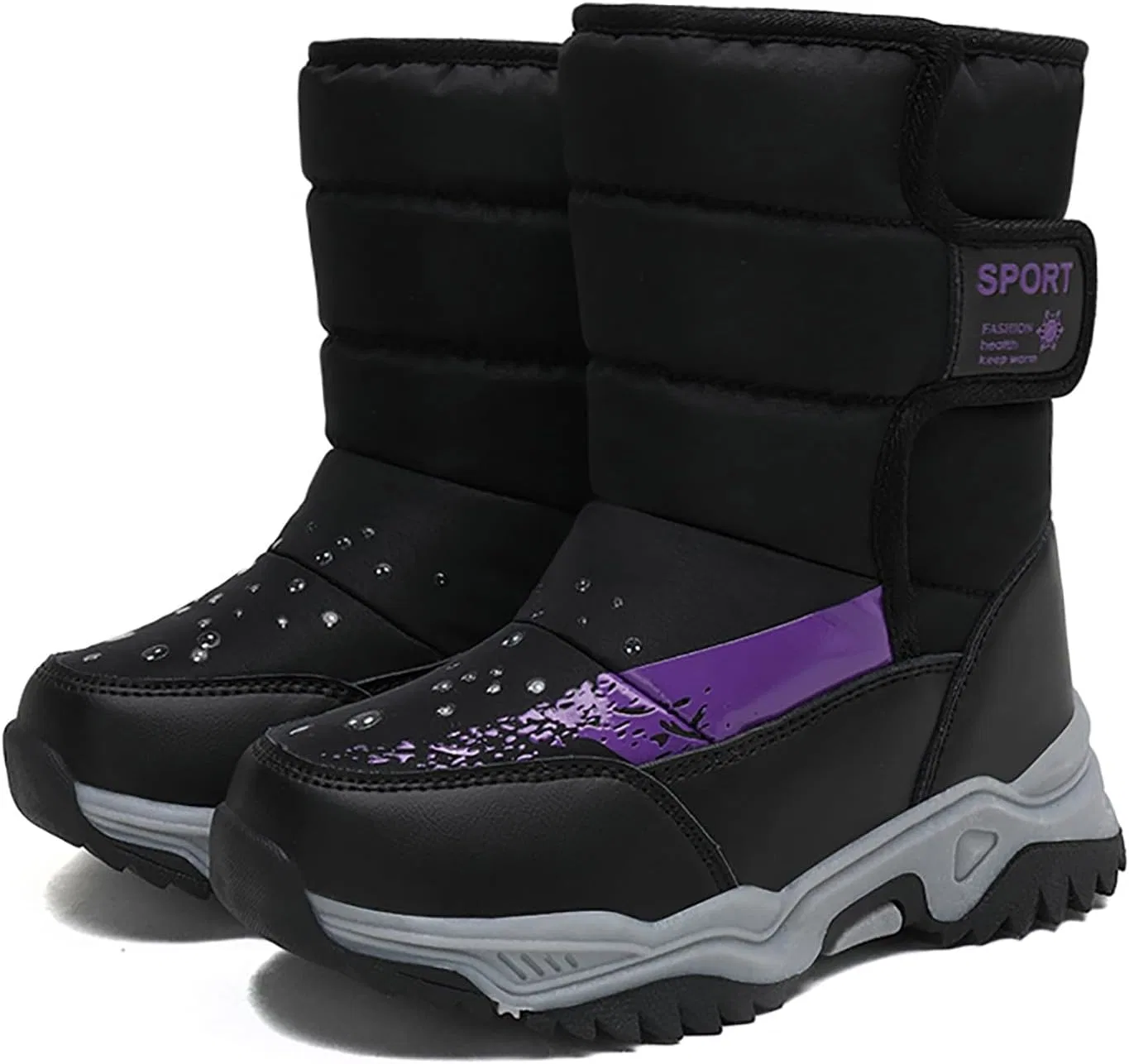Детские зимние ботинки для девочек и мальчиков с принтом, модель Girls Boys Snow Boots, Black