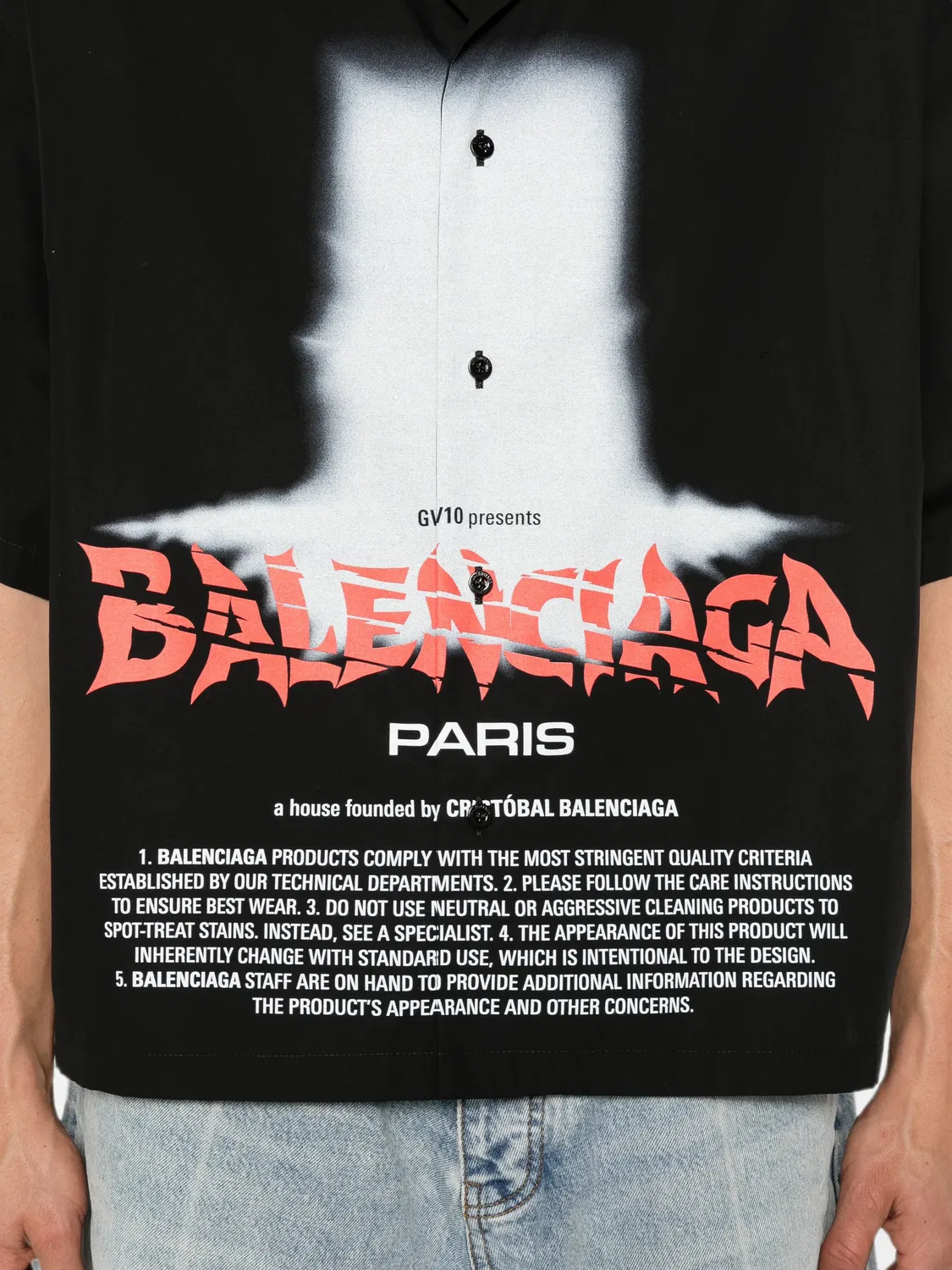 Рубашка с коротким рукавом черная Balenciaga, черный — фото 2