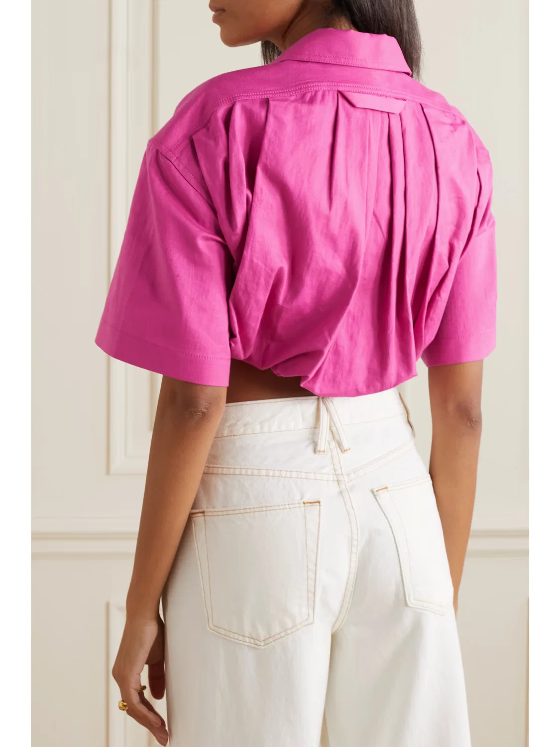 Укороченный драпированный топ из смеси хлопка и льна Jacquemus, розовый — фото 3