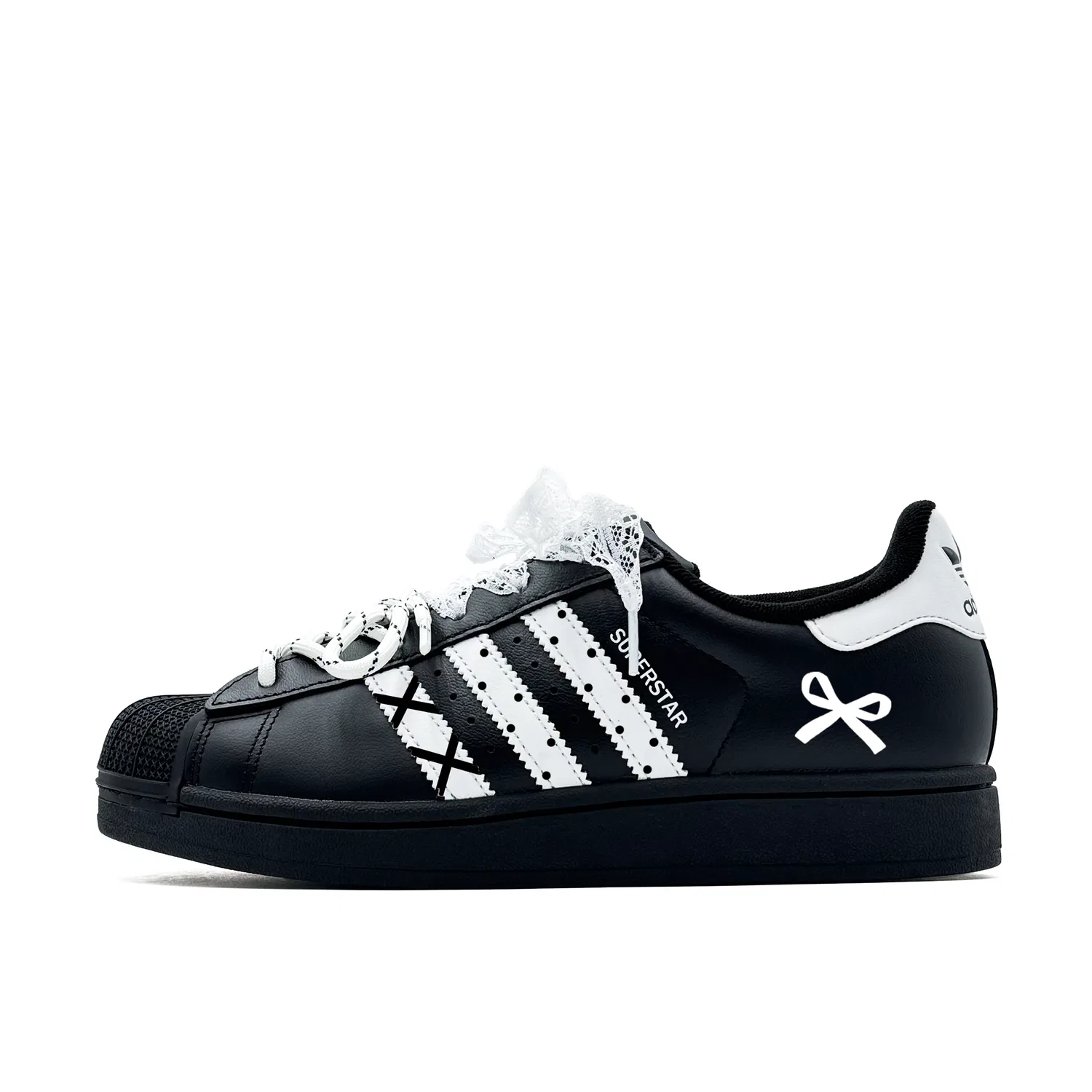 Детские кроссовки для мальчиков и девочек с принтом, модель Superstar 2, Adidas Originals, Black — фото 3