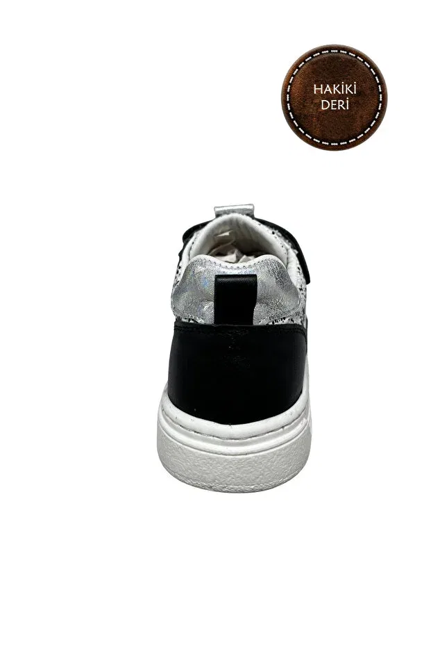 Детские туфли для девочек из натуральной кожи Şenler Bebe World Kids, Black-White Black Pattern-Silver — фото 2