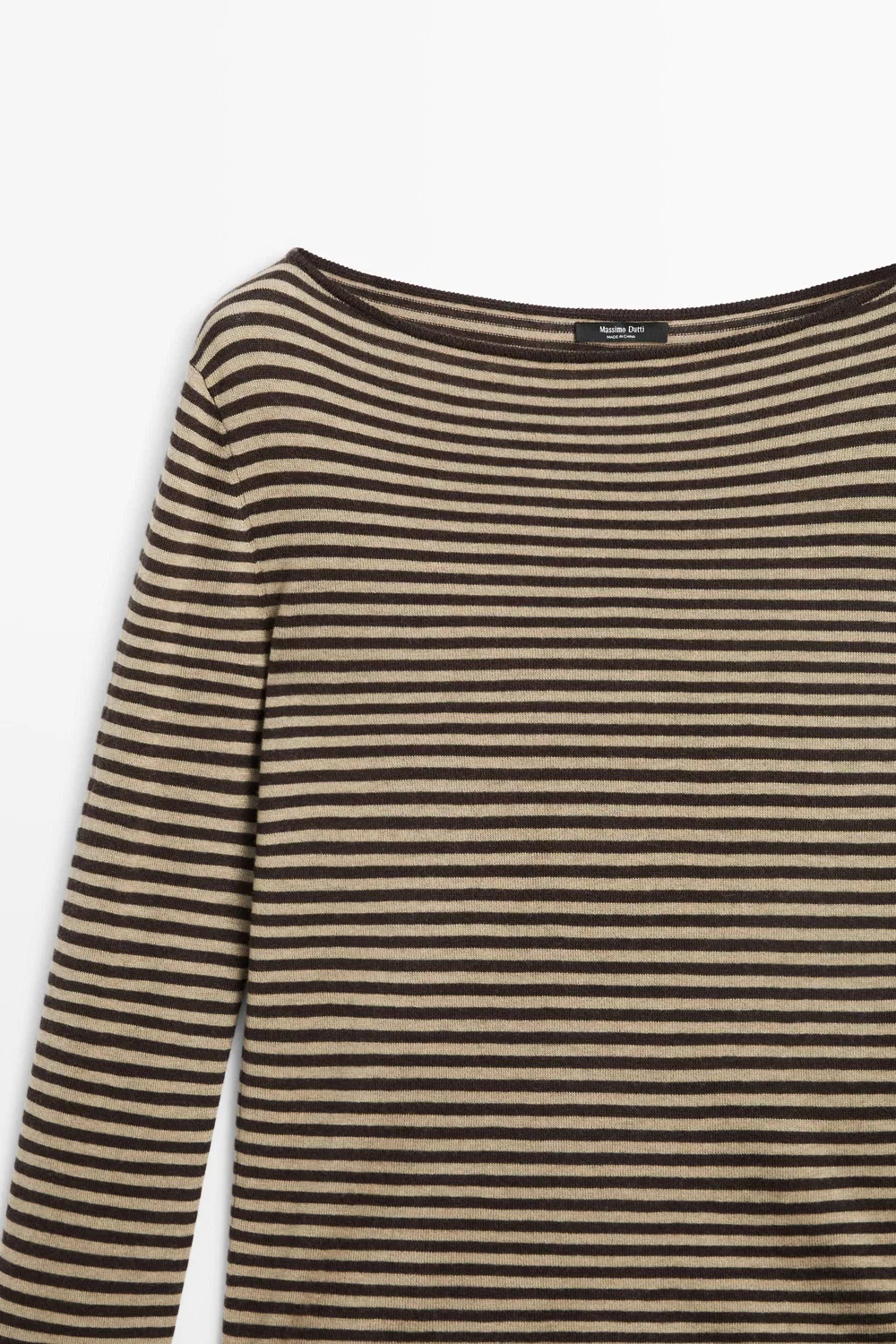 Свитер Massimo Dutti Striped Wool-Blend Knit, коричневый — фото 4