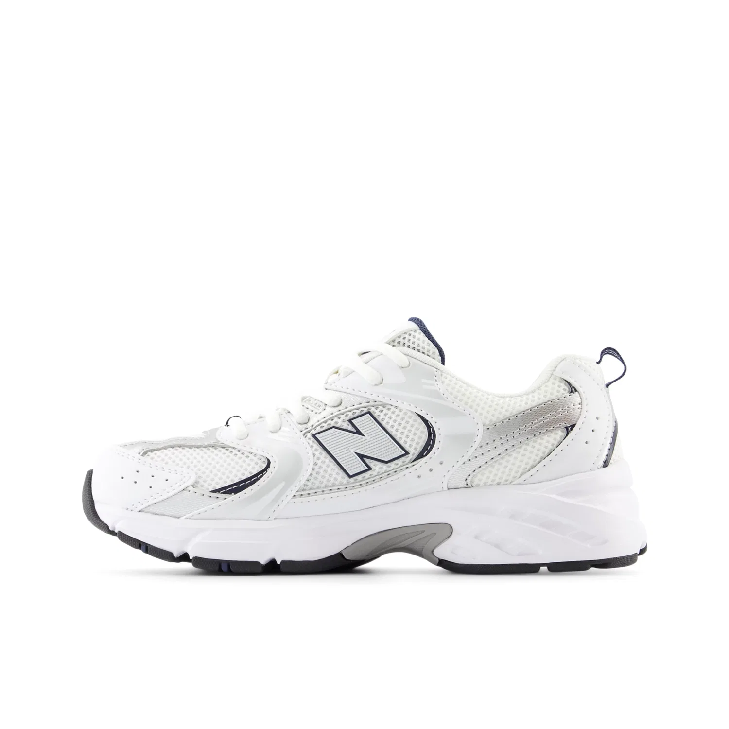 Детские кроссовки с шнуровкой 530 Lace New Balance, White With Natural Indigo And Silver Metallic — фото 3