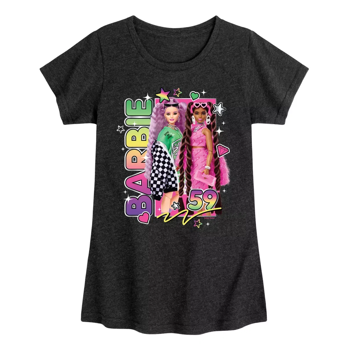 Детское футболка для девочек с принтом Barbie Y2K Girls Fitted Short Sleeve Graphic T-Shirt Barbie, Heather Black