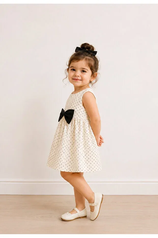 Детское платье для девочек хлопковое Polka Dot Muslin Dress Furyatex, Bow-Tie Polka-Dot — фото 2