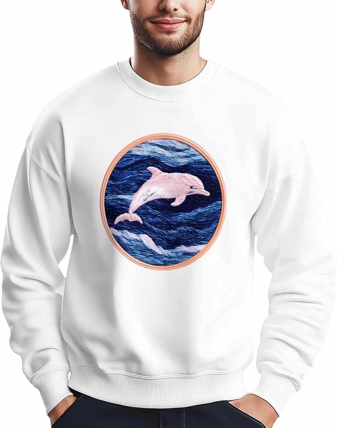 

Мужской свитшот Pink Dolphin с океанским принтом, Crewneck, Long Sleeve Winvebermior