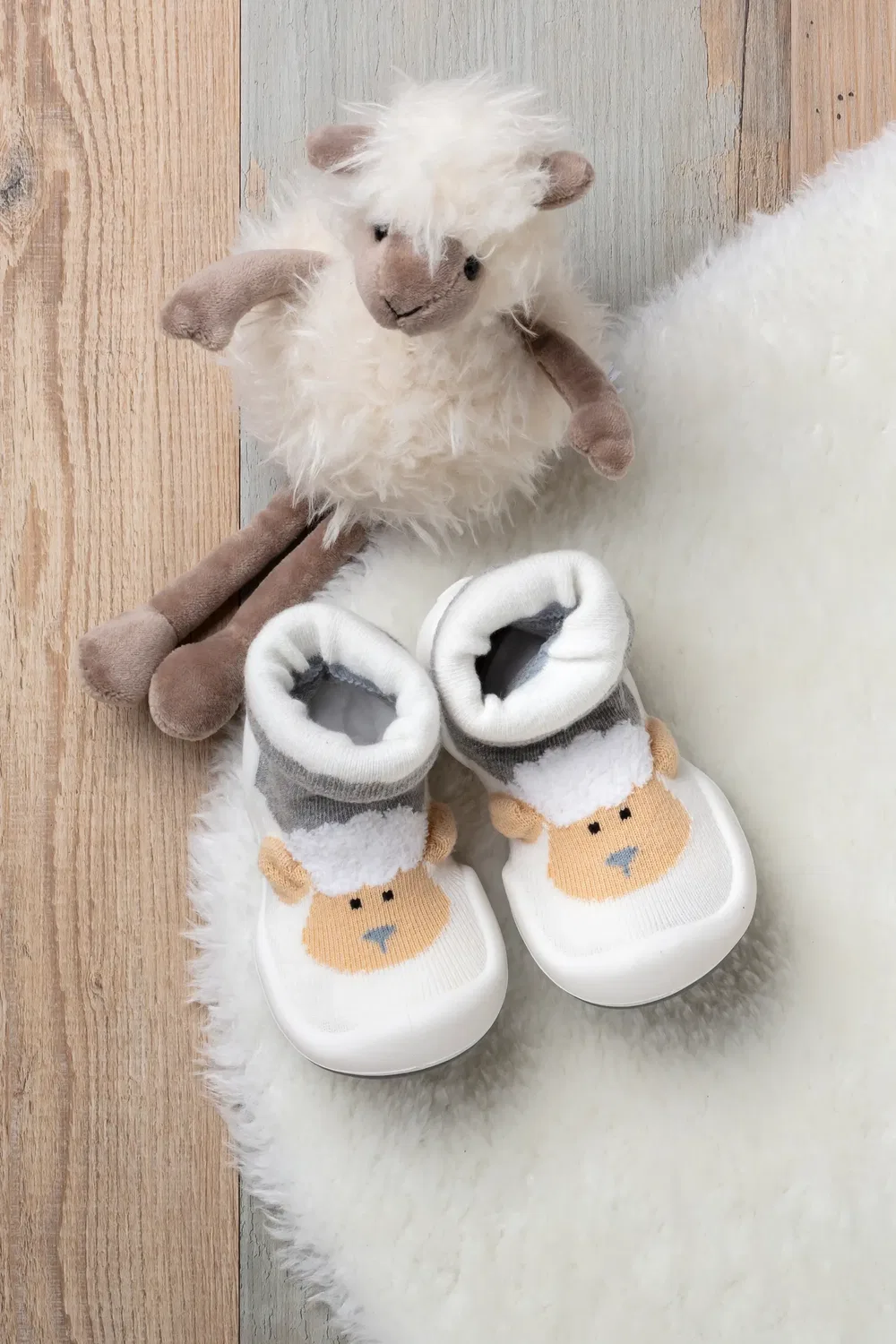 Детские туфли-носки из хлопка Little Lamb Komuello, серый — фото 2