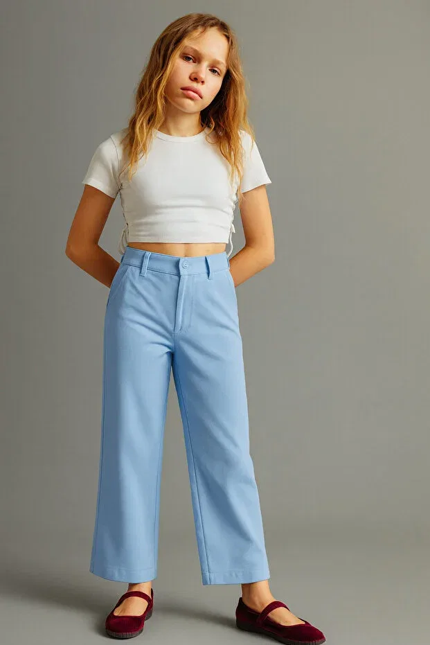 Детские брюки для девочек из габардина с широкой штаниной Esila Kids, Blue