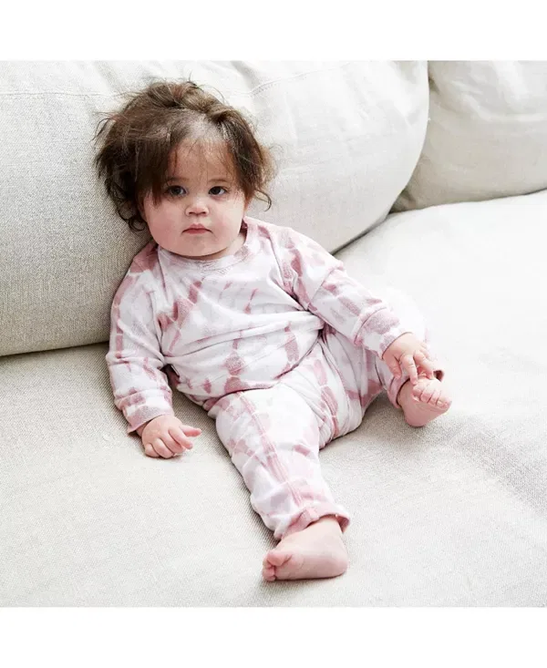 Детский комплект из футера с принтом Unisex rib loungewear set in tie dye - baby PaigeLauren, Rose Pink Tie Dye — фото 2