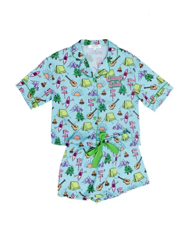 Детский комплект для девочек с принтом Camp Club Silky Short Sleeve Shorts Set Sunshine Society, мультиколор