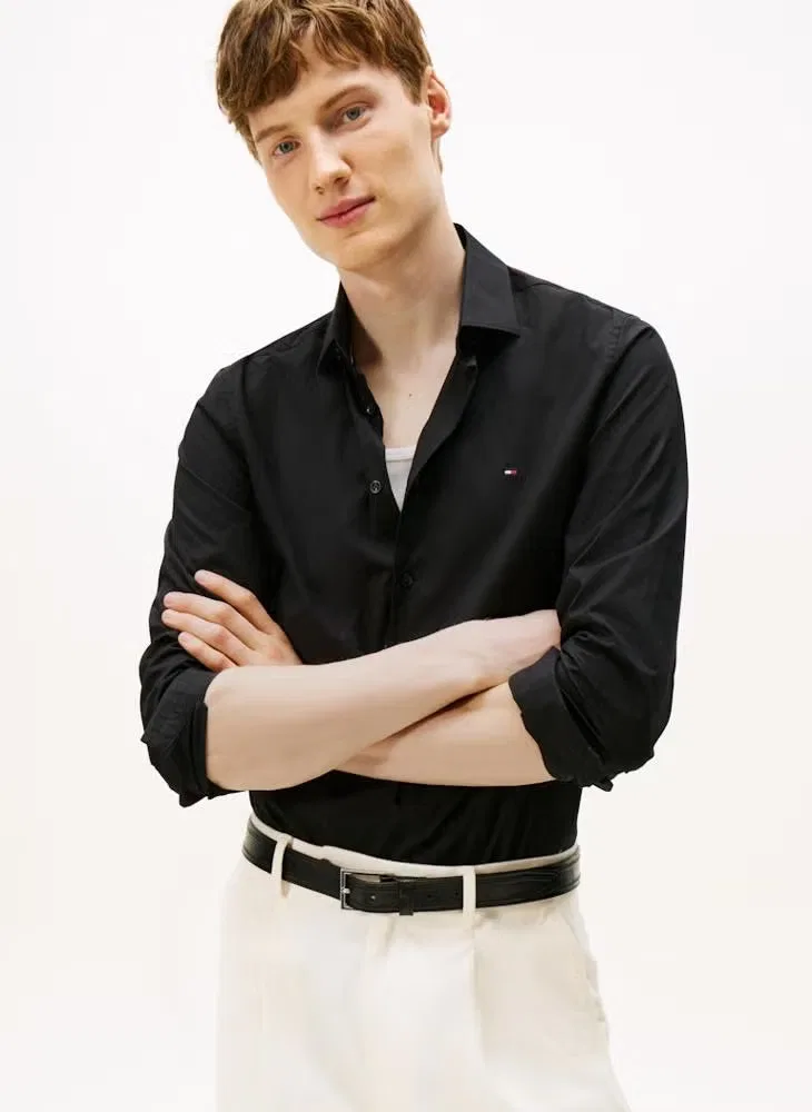 Рубашка с вышивкой флага Slim Fit Tommy Hilfiger, черный