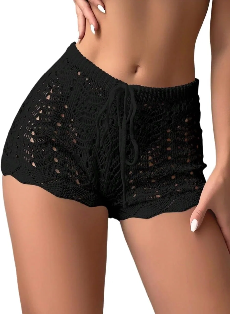 Женский пляжный кимоно с кружевным узором, Black