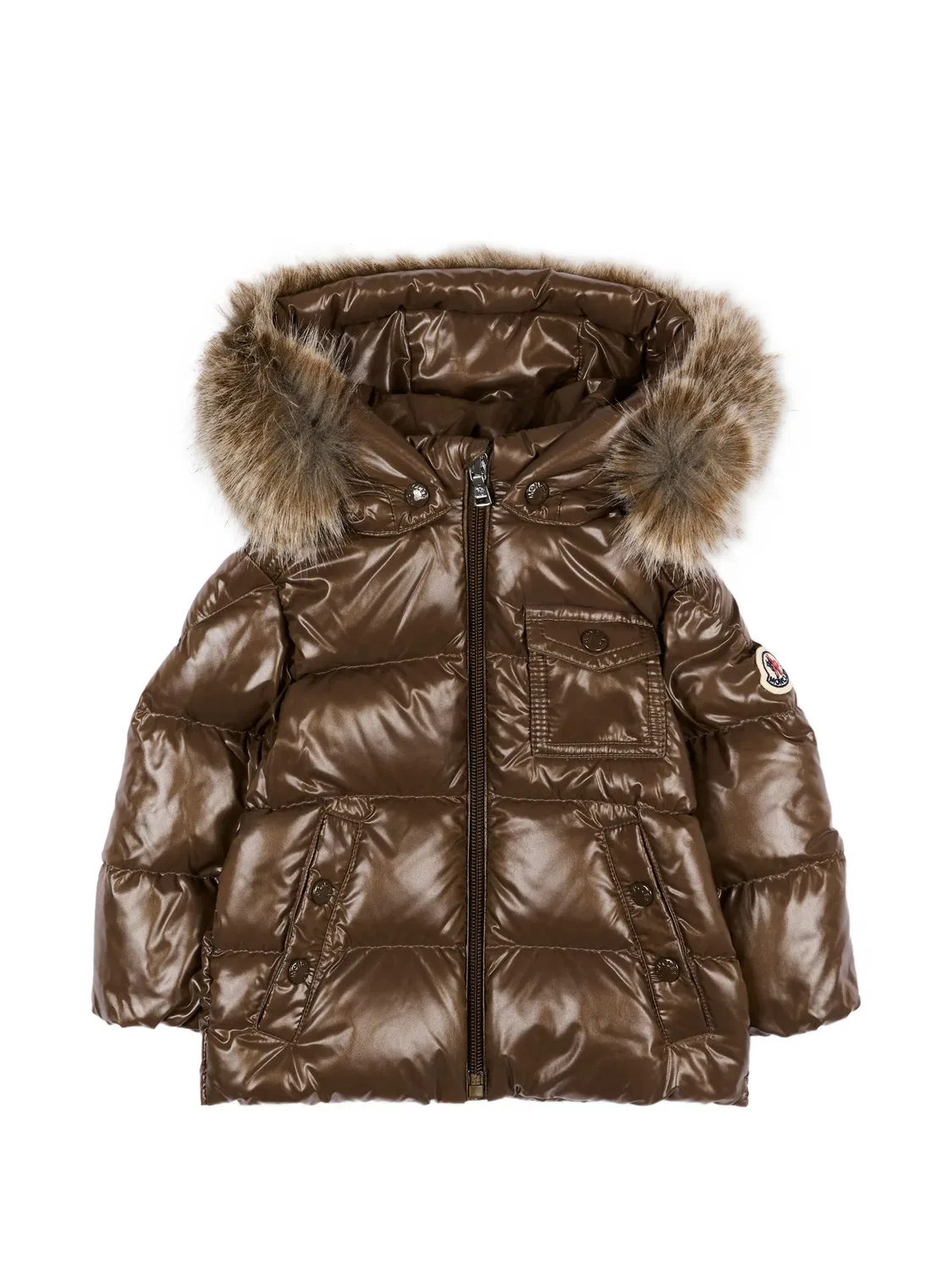 Пуховик с искусственным мехом Moncler Enfant, коричневый
