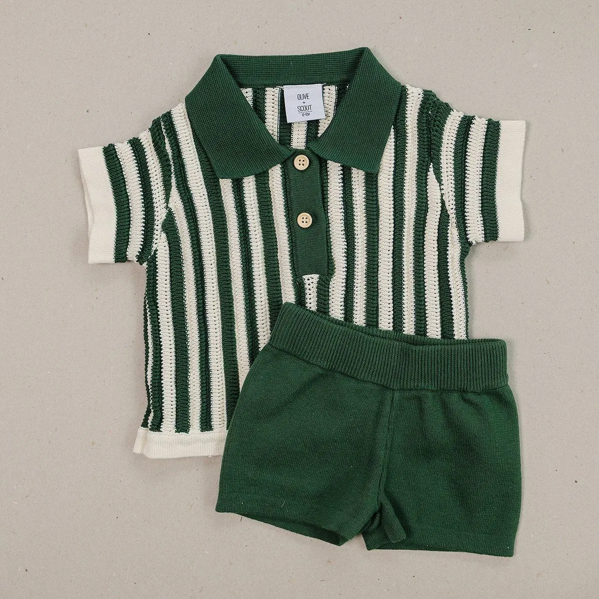 Детский комплект для мальчиков с полоской Asher Set Olive + Scout, Green