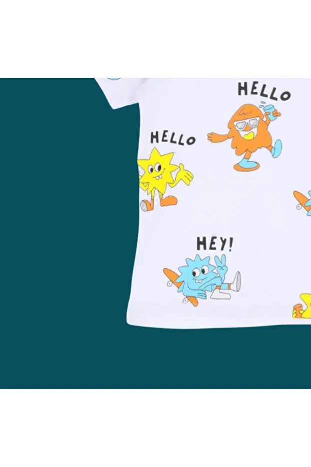 Детская футболка для девочек с принтом Hello Hey Cute Colorful Cheerful Printed Tshirt Seasonal Cotton Nr Narrengi, White — фото 4