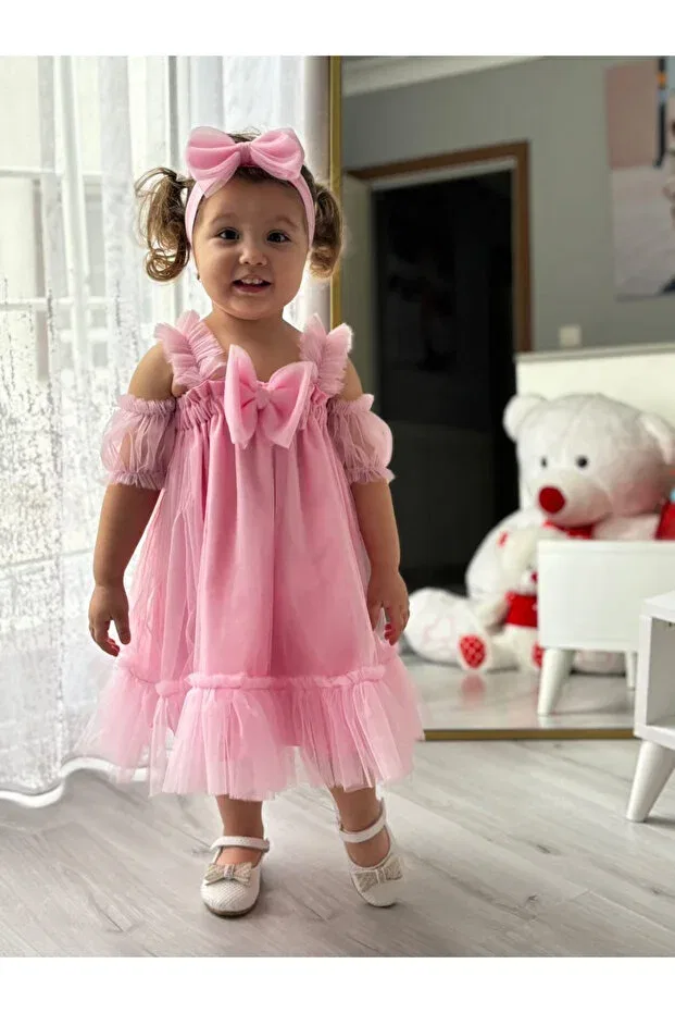 Детское платье для девочек с кружевом Biya Baby, Pink — фото 2