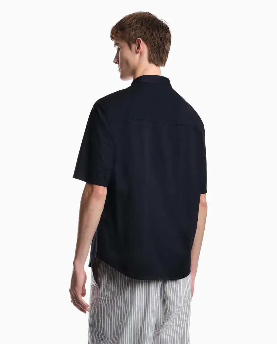 Мужская рубашка с коротким рукавом и воротником-стойкой Emporio Armani, Azul Marino — фото 2