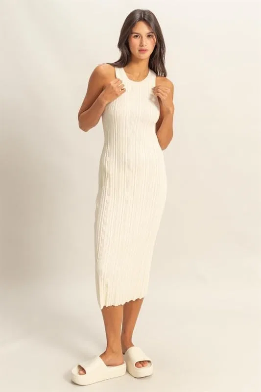 Женское облегающее платье с круглым вырезом Ribbed Knit, White — фото 3