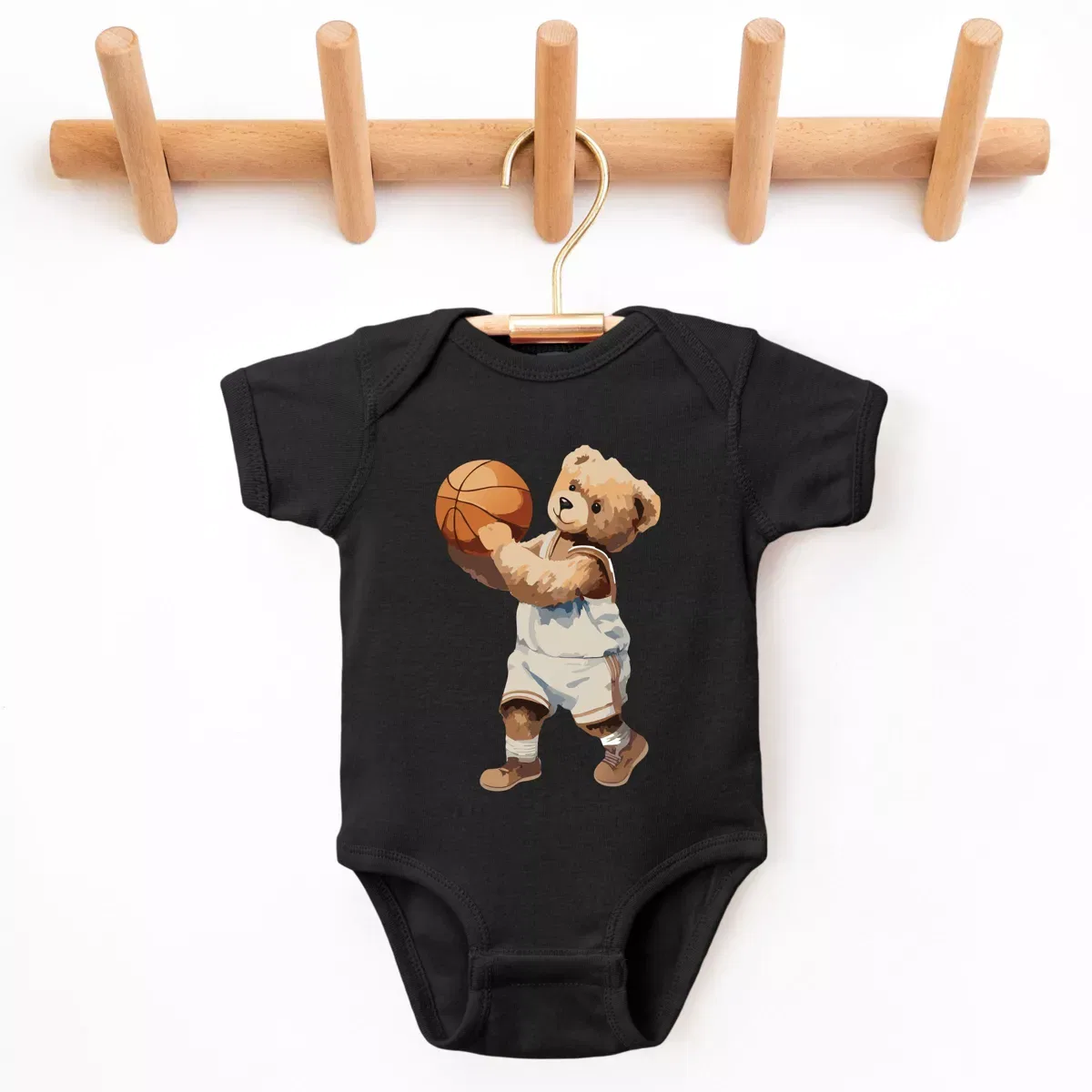 Детское боди с коротким рукавом с принтом Watercolor Basketball Bear The Juniper Shop, Black — фото 2