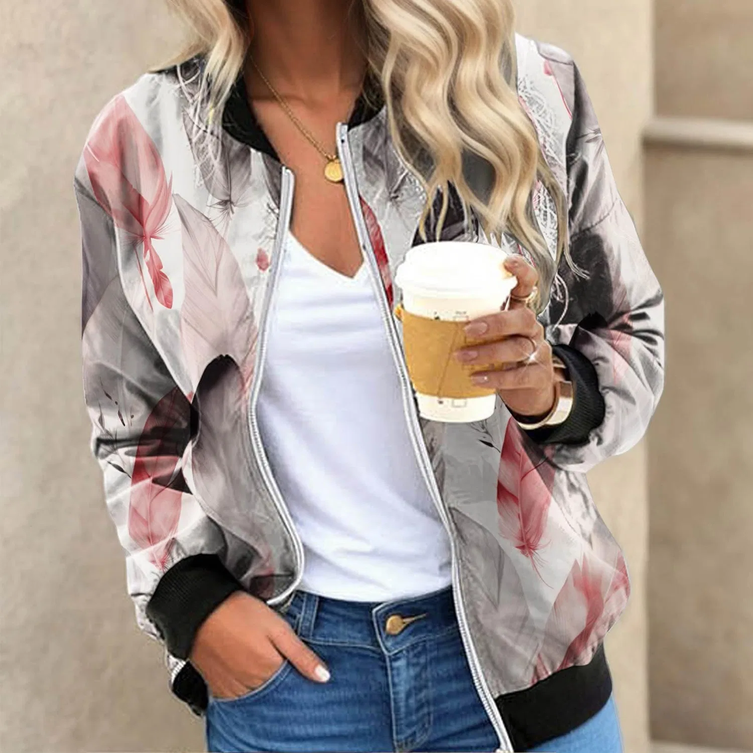 Женская куртка с цветочным принтом Casual Jackets for Women Everyday Jacket, pink — фото 3