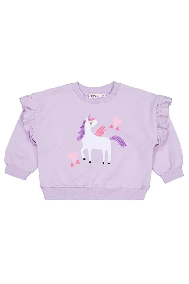 Детские свитшот для девочек с принтом Heart Unicorn Printed Civil Girls, Lilac