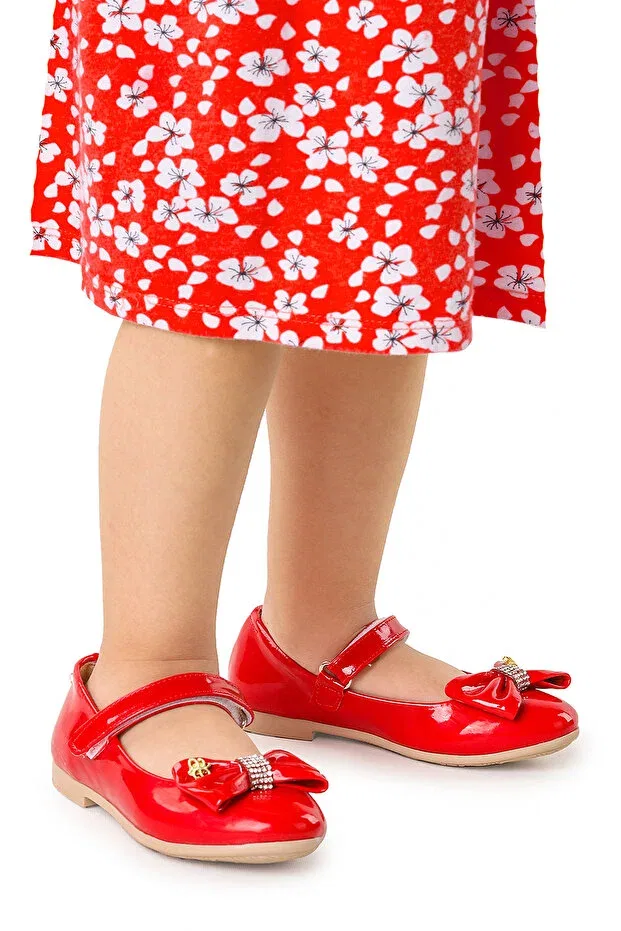 Детские балетки для девочек с бантом Kiko Kids, Red — фото 3