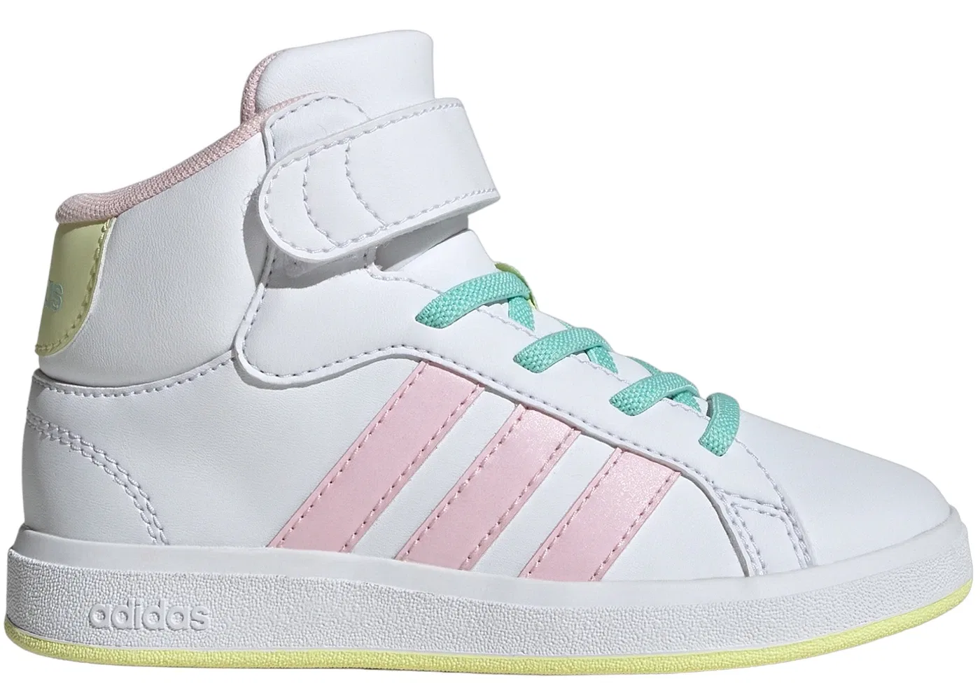 Детские кроссовки Adidas Grand Court Mid, Cloud White Clear Pink Ice Yellow