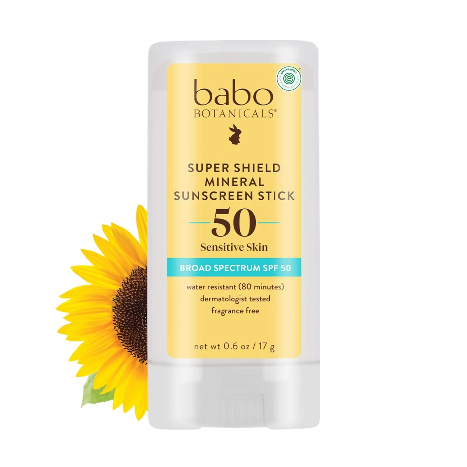 BABO Botanicals Super Shield SPF 50 солнцезащитный стик - 70% органических ингредиентов - натуральный оксид цинка - для всех возрастов - сертифицировано NSF и Made Safe - проверено EWG - водостойкий - без отдушки 17.01 г (1 шт.), Yellow