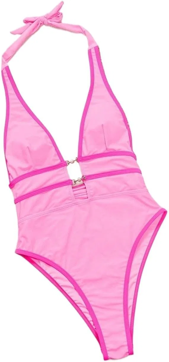 Женский цельнокроеный купальник с вырезами и открытой спиной, Pink