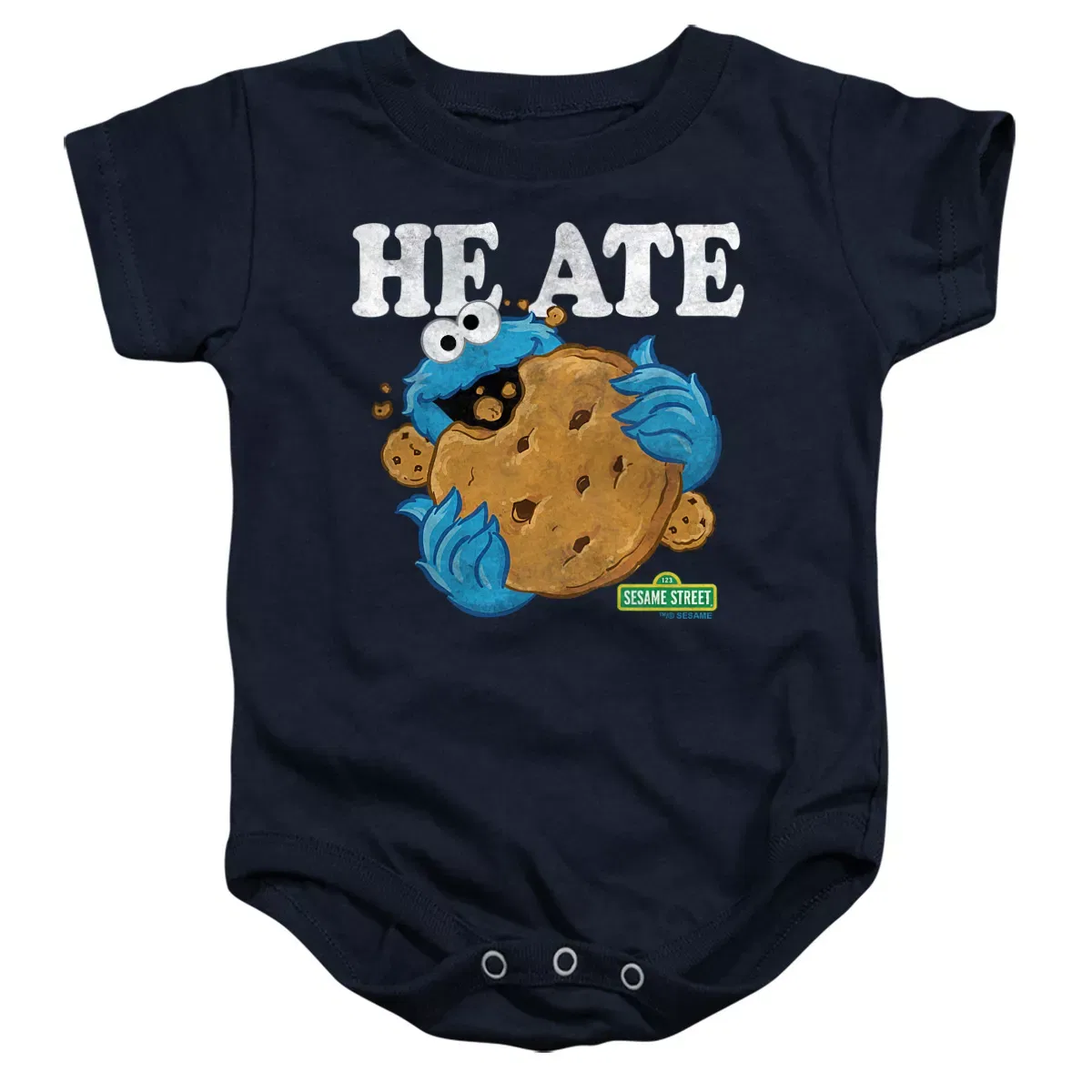Детское боди-комбинезон с коротким рукавом Sesame Street Cookie Monster He Ate Big Cookie, Navy
