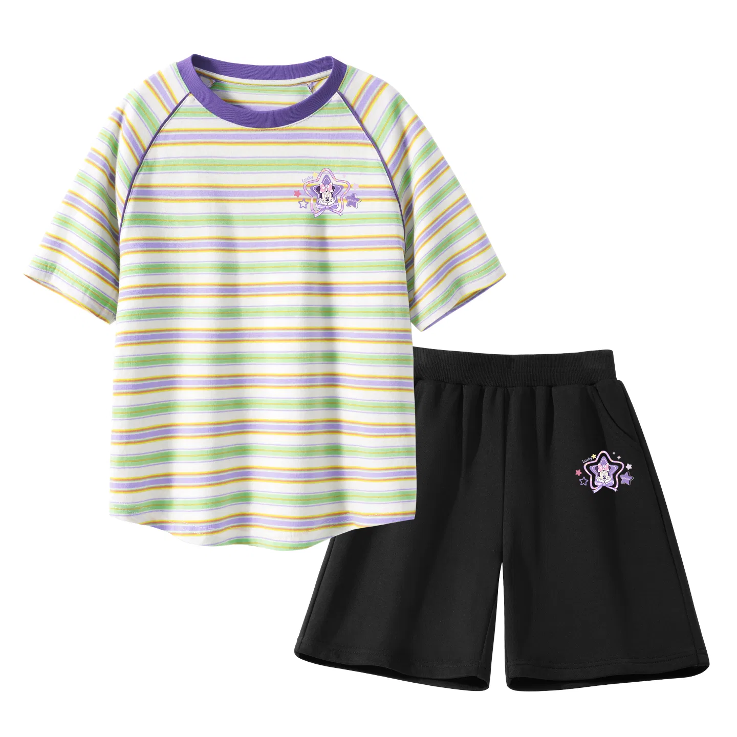 Детский спортивный костюм с круглым вырезом, тонкий и дышащий, Disney, Didi Star K Purple Stripes+Didi Star K Black