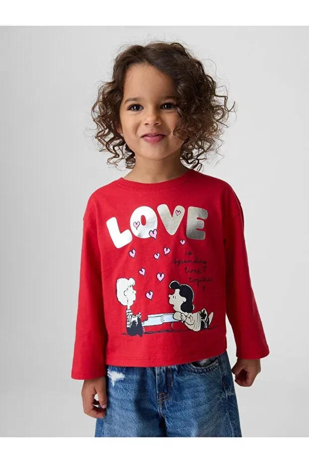Детская футболка для девочек с принтом Peanuts Graphic Printed Gap, Red-000 — фото 2