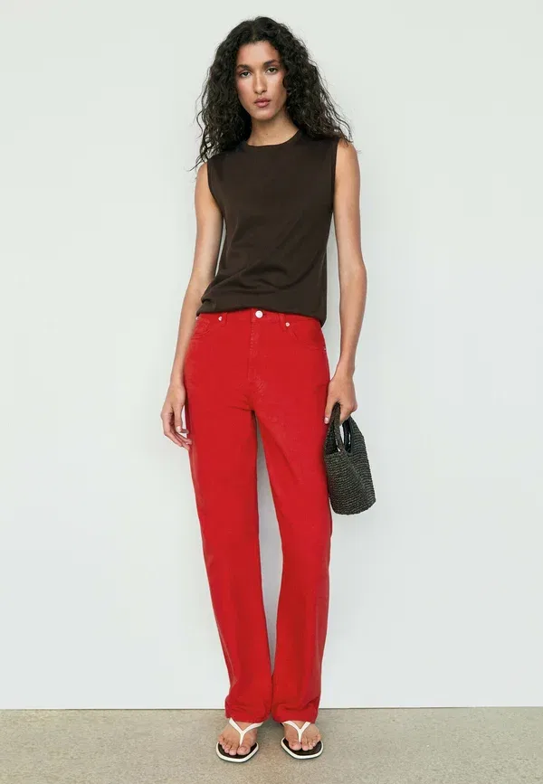 Топ хлопковый Jersey Massimo Dutti, темно-коричневый — фото 4