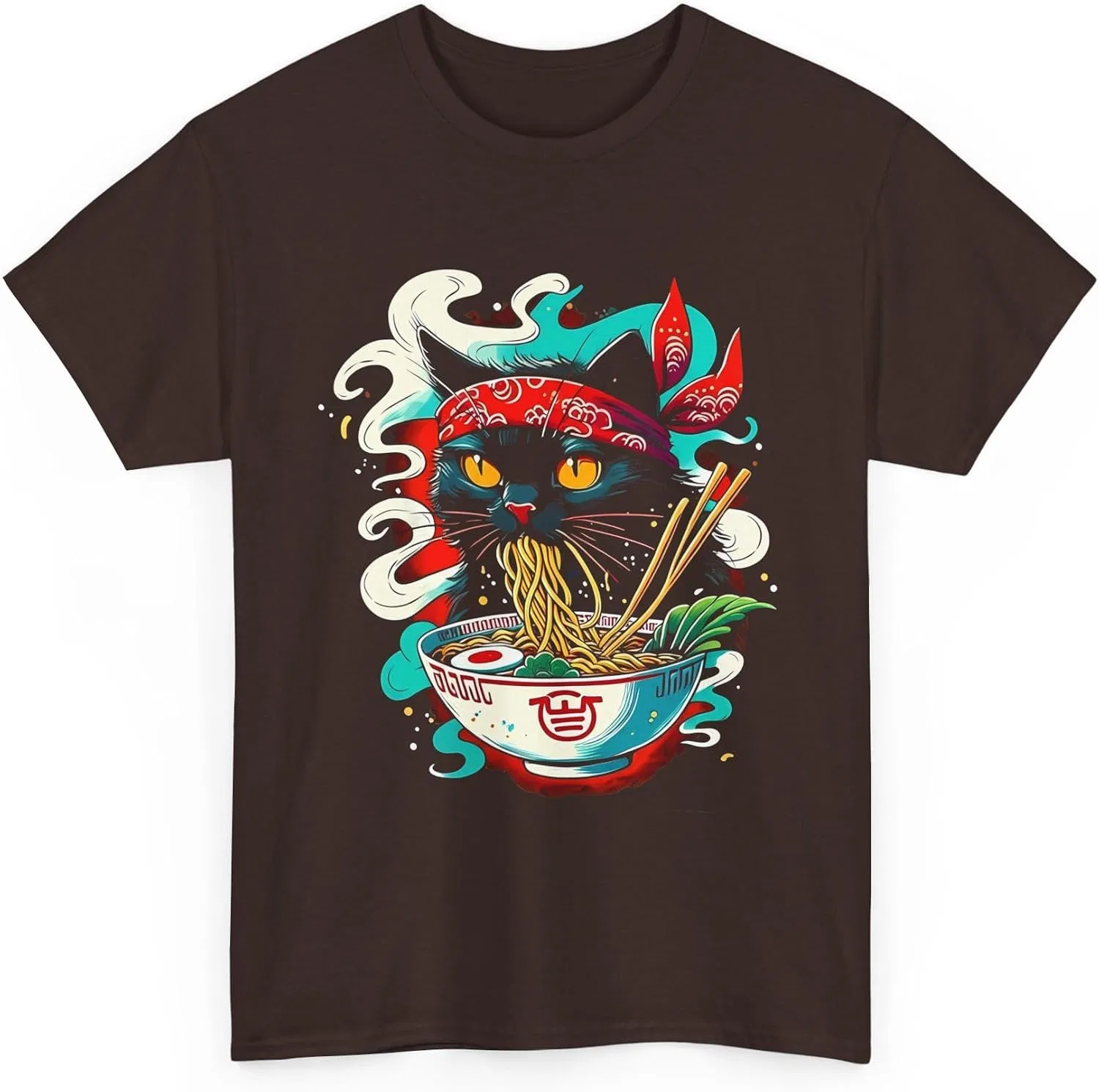 Женская футболка с принтом Ramen Cat, тёмно-шоколадный