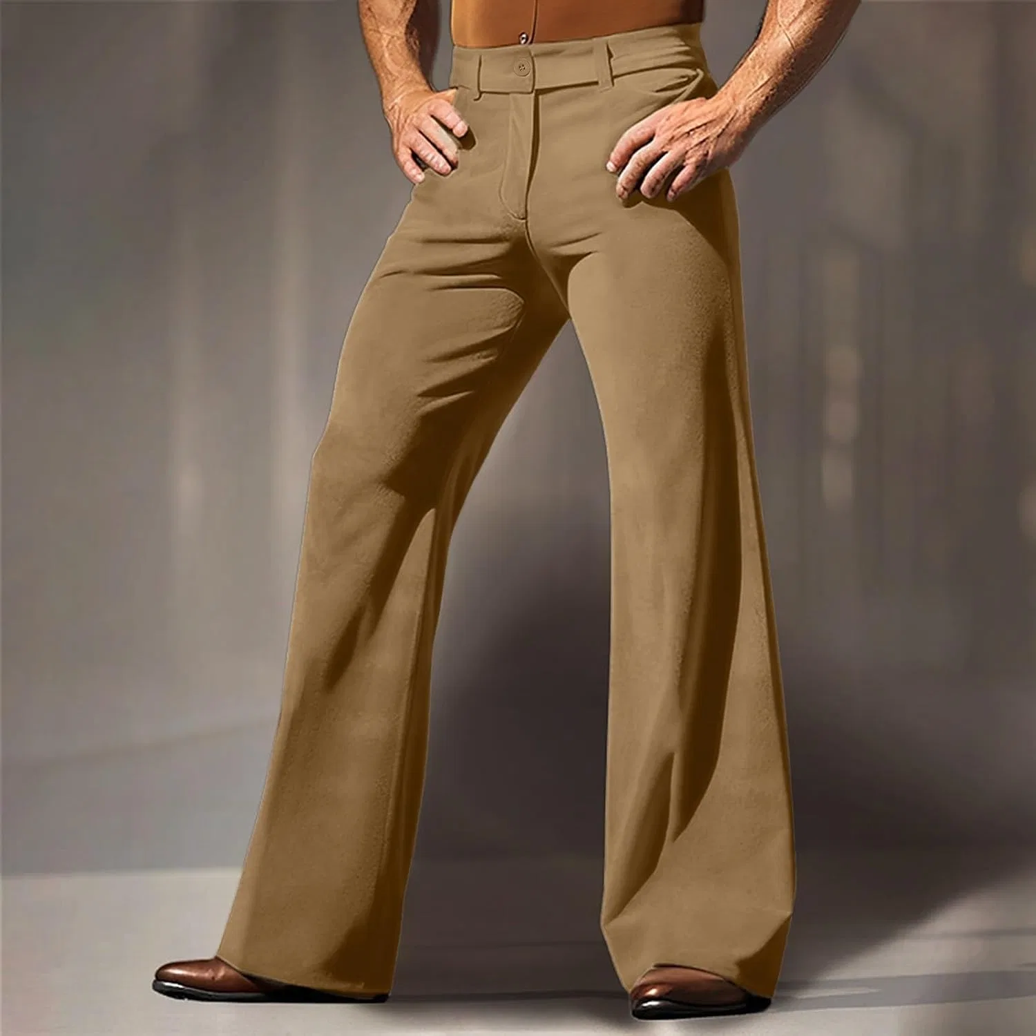 Мужские брюки-клеш из вельвета, Vintage 70s Disco Bell Bottom, хаки — фото 2