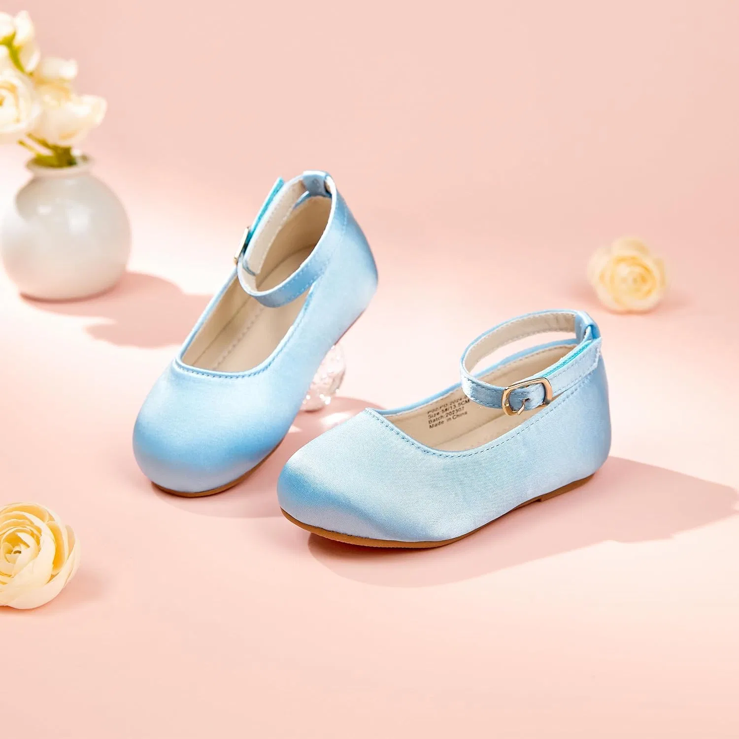 Детские туфли-балетки для девочек с блестками PHIRAMIN, Satin Blue — фото 3