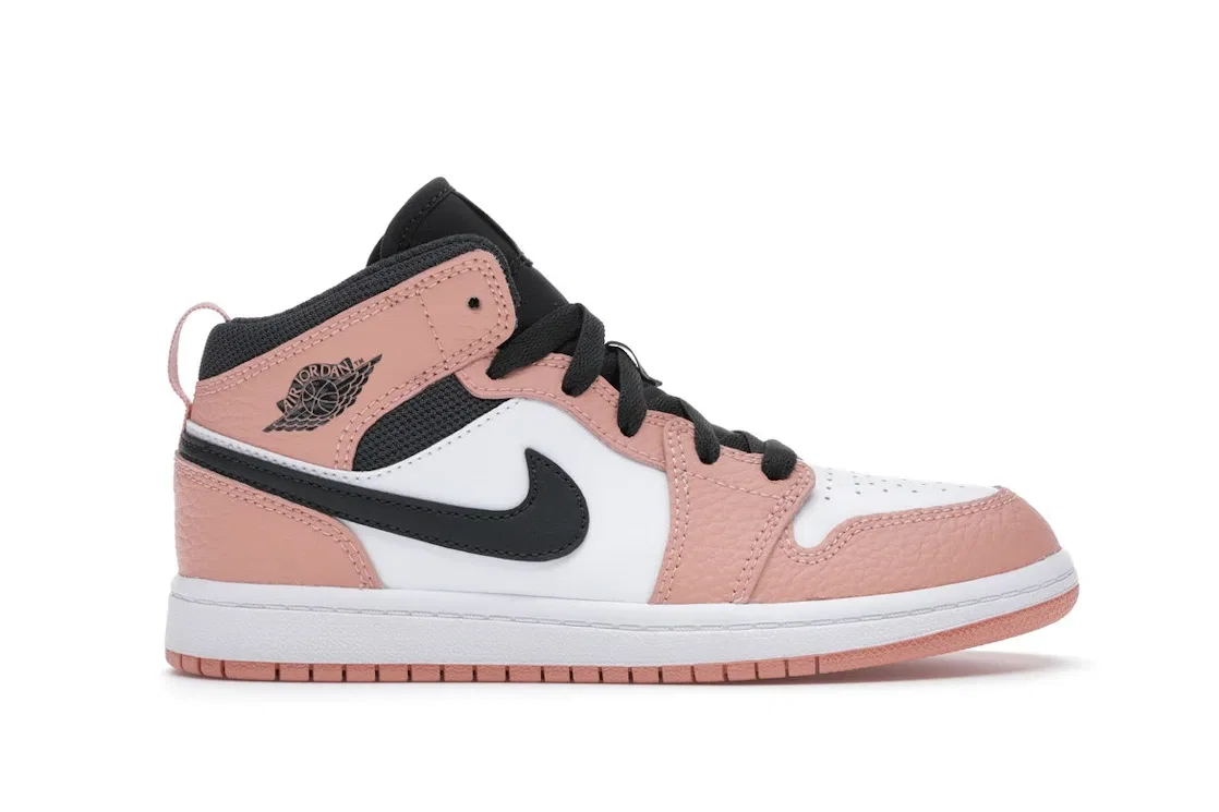 Детские кроссовки с высоким верхом Jordan 1 Mid, Pink Quartz/Dark Smoke Grey-White